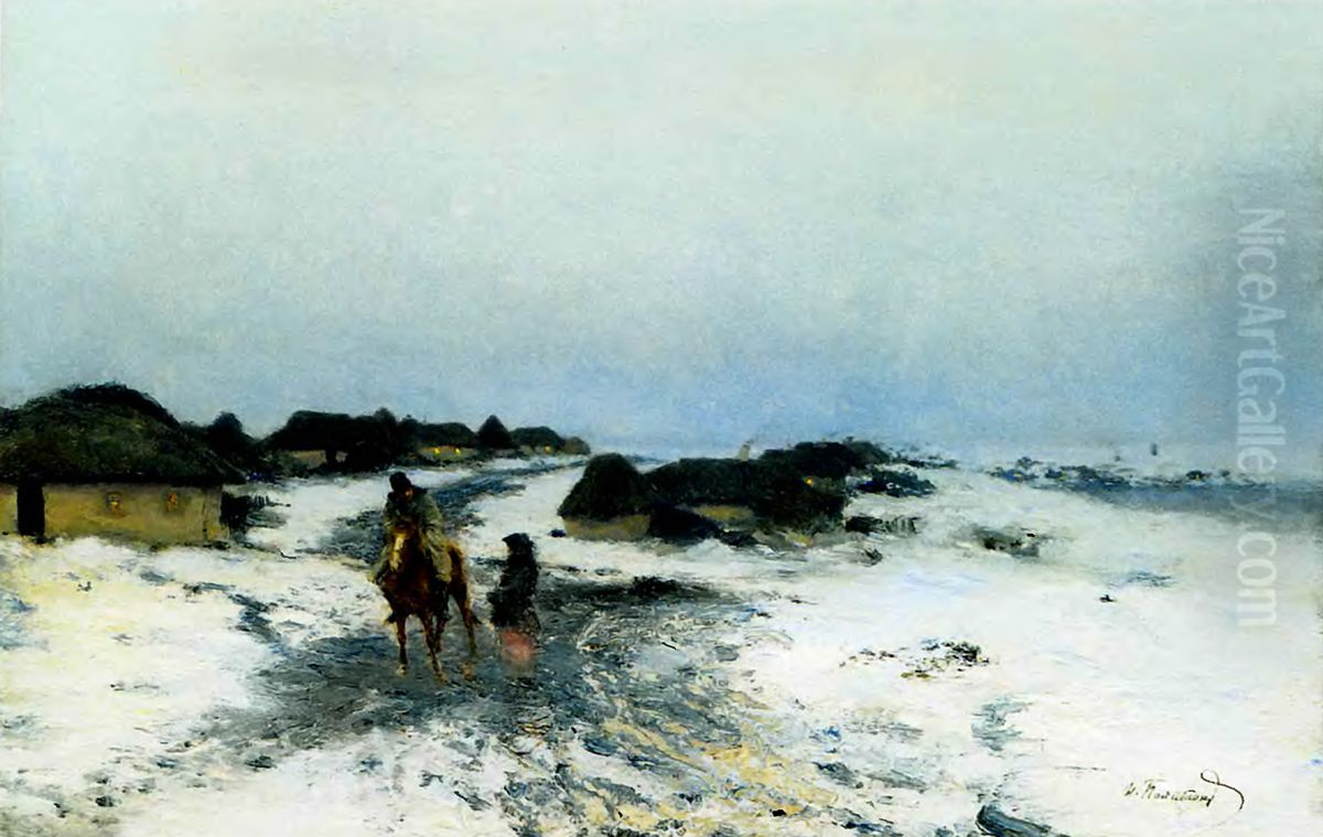 Winter Twilight in Ukraine. Oil Painting by Ivan Pokhitonov