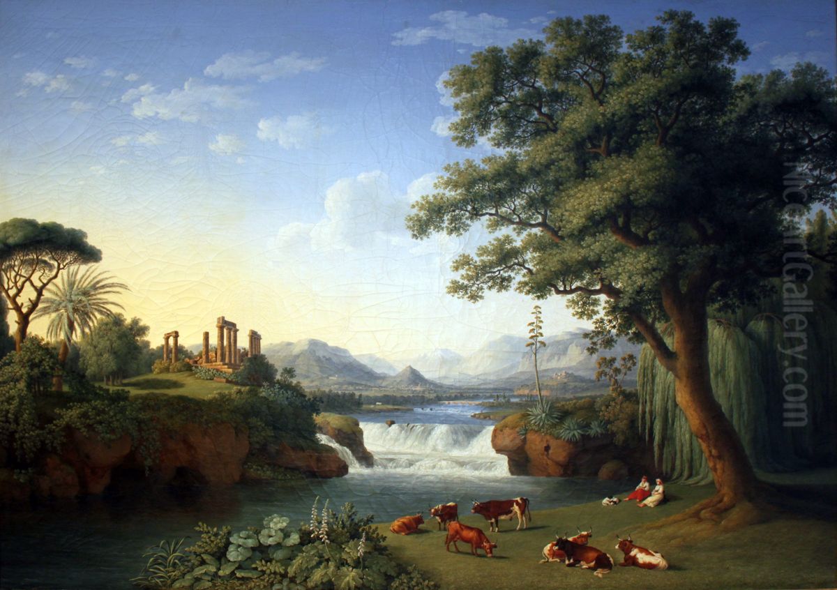 Ideallandschaft mit Juno-Tempel aus Agrigent Oil Painting by Jacob Philipp Hackert