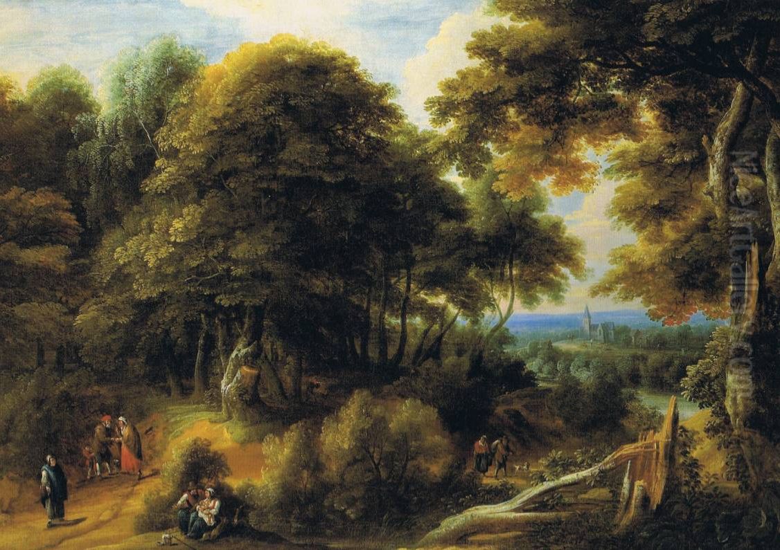 Wooded landscape with figures Oil Painting by Ignatius Van Der Stock
