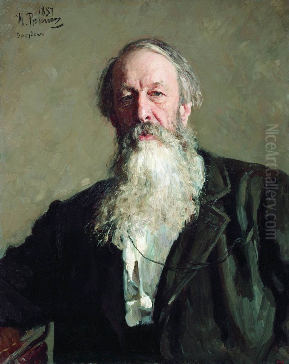 Portrait of Vladimir Vasilievich Stasov, Russian art historian and music critic. Oil Painting by Repin Iliya