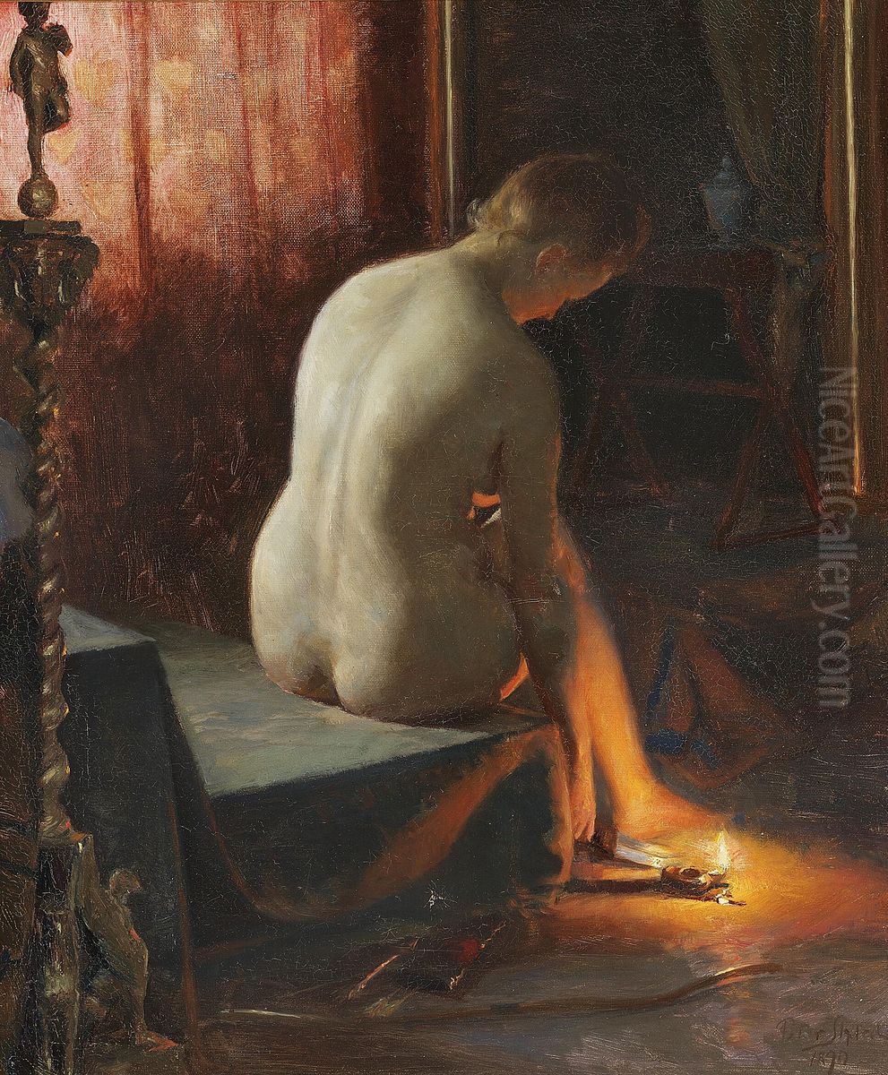 A model. Oil Painting by Peter Ilsted