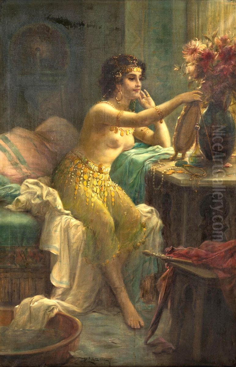 Egyptian Girl at a Dressing Table Oil Painting by Hans Zatzka