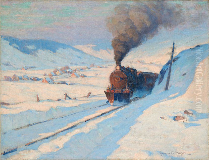 Le train en hiver Oil Painting by Clarence Gagnon