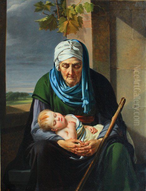 Le Sommeil de l'enfance et celui de la vieillesse Oil Painting by Marie-Guillemine Benoist