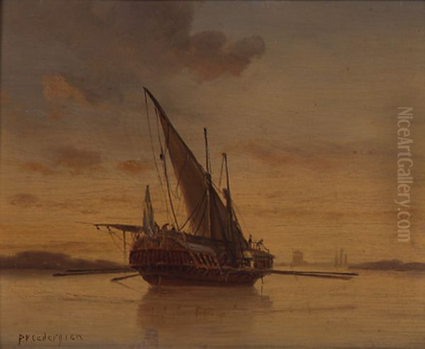 Svensk galar satter segel vid Dalaro skans Oil Painting by Per Wilhelm Cedergren