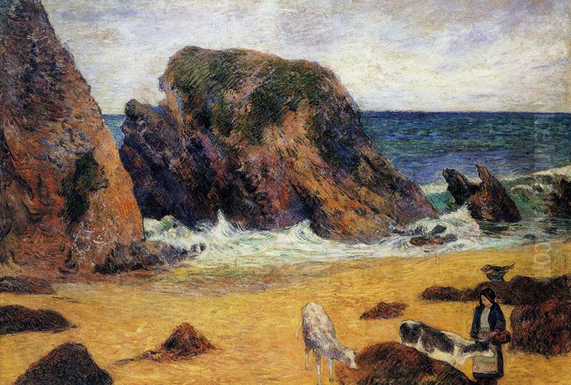 Cowherd, Bellangenet Beach Oil Painting by Paul Gauguin