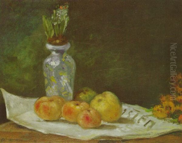 Hyacinth and Apples on a Newspaper Oil Painting by Paul Gauguin