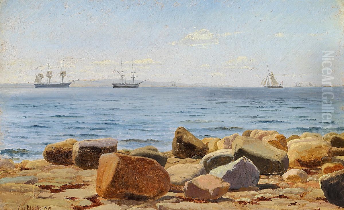 Sailing ships off the coast. Oil Painting by Christian Vigilius Blache