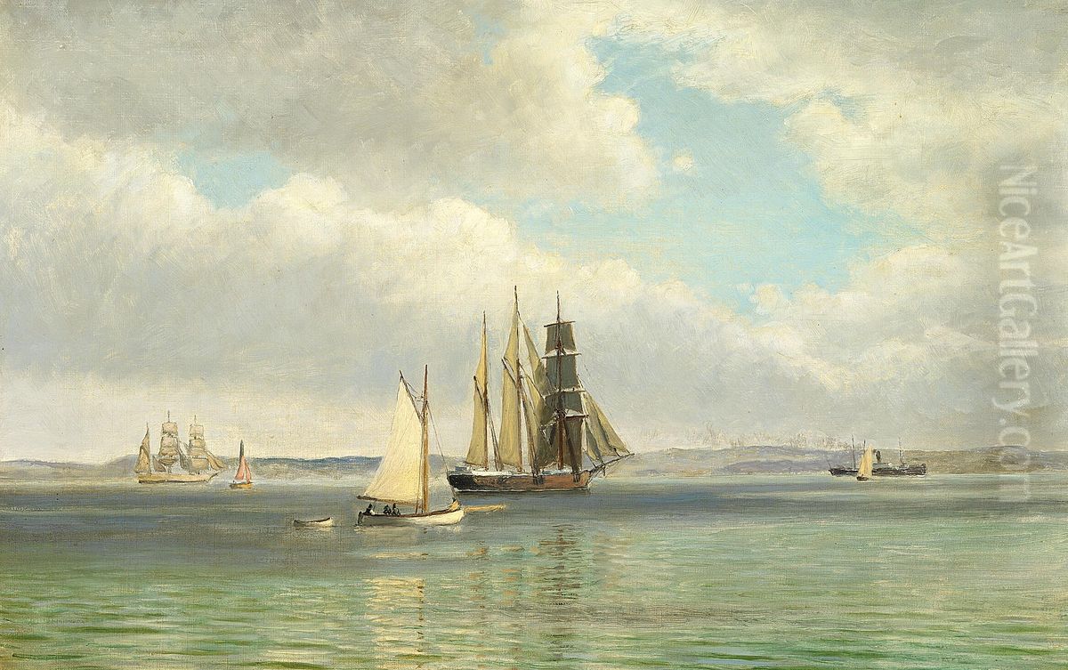 Sailing ships off the coast at Ellekilde. Oil Painting by Christian Vigilius Blache