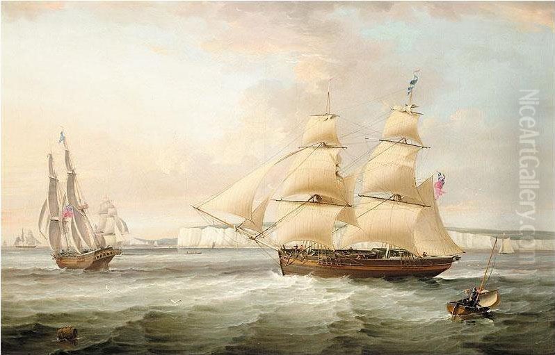 A Ship In Two Positions Off Flamborough Head Oil Painting by George Cambers