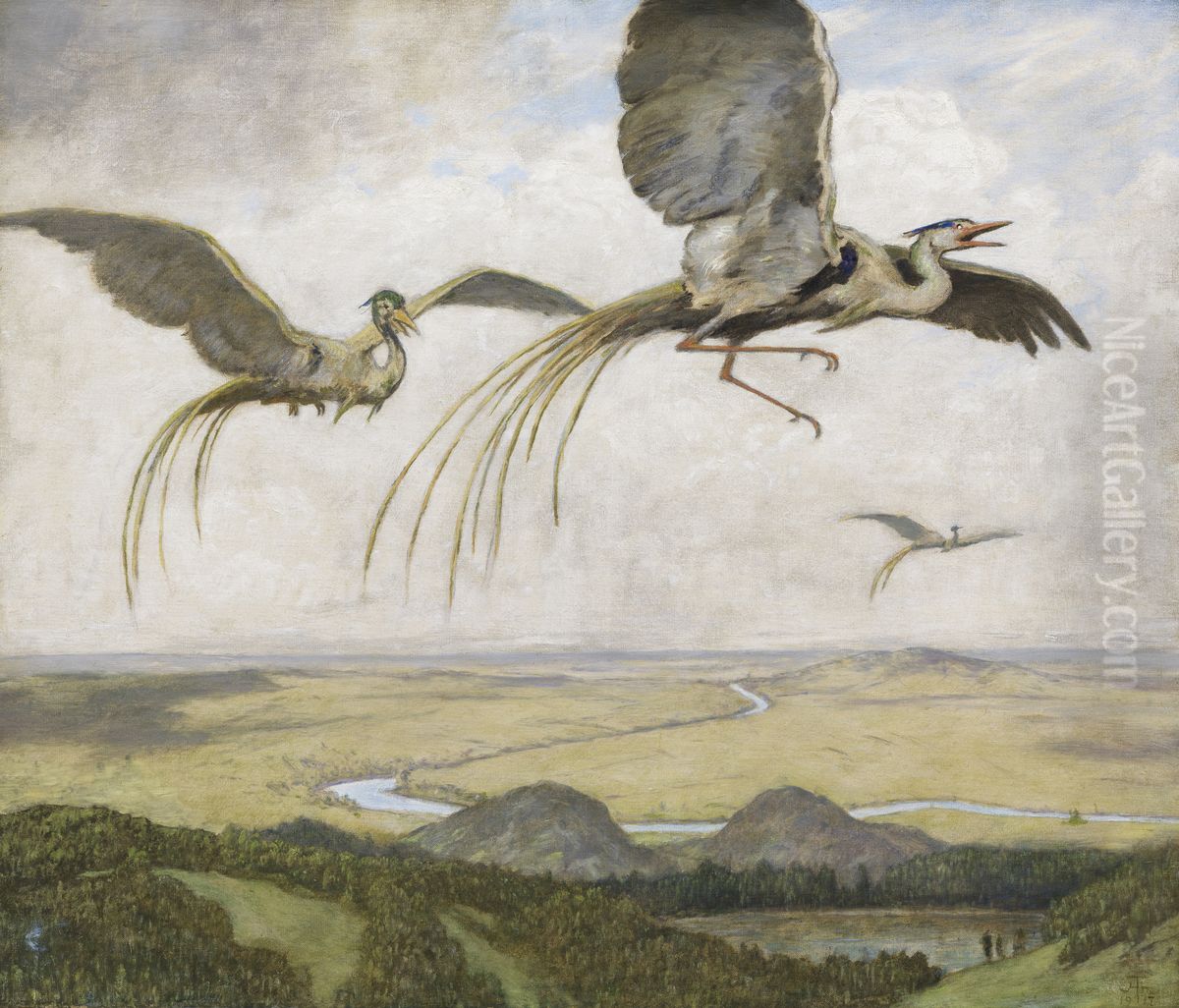 Wondrous birds Oil Painting by Hans Thoma