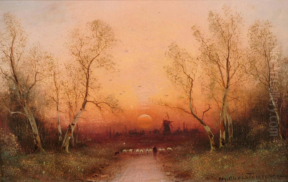 Home by sunset. Oil Painting by Niels H. Christiansen
