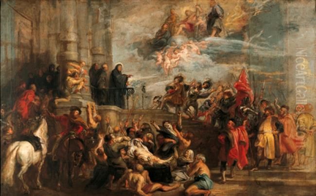 The miracles of Saint Benedict Oil Painting by (studio of) Rubens, Peter Paul