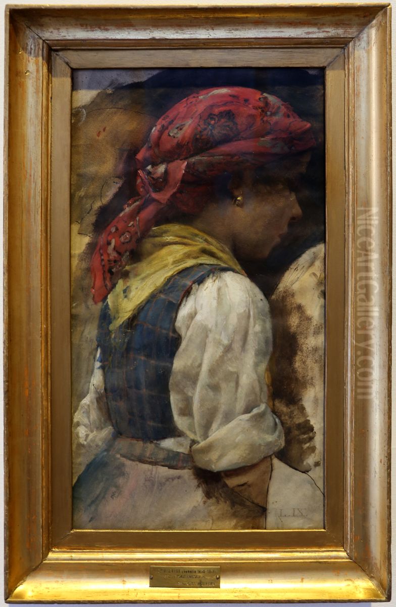 Young peasant woman Oil Painting by Luigi Nono