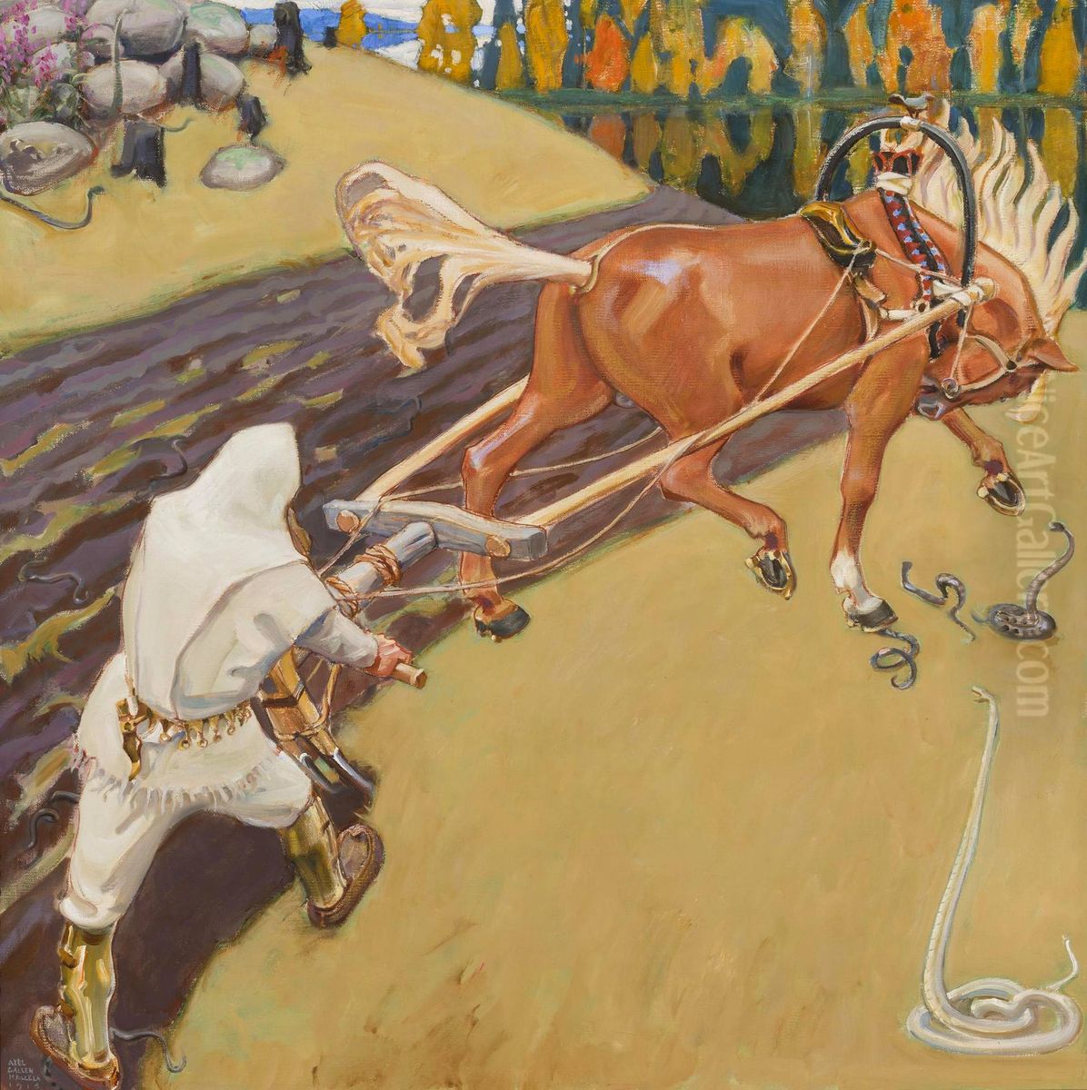 Ilmarinen Ploughs a Field of Vipers Oil Painting by Akseli Valdemar Gallen-Kallela