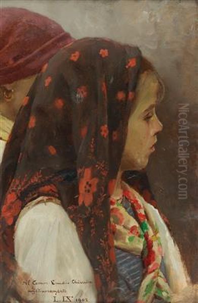 Peasant girl (II), study for 'The funeral of a child' Oil Painting by Luigi Nono