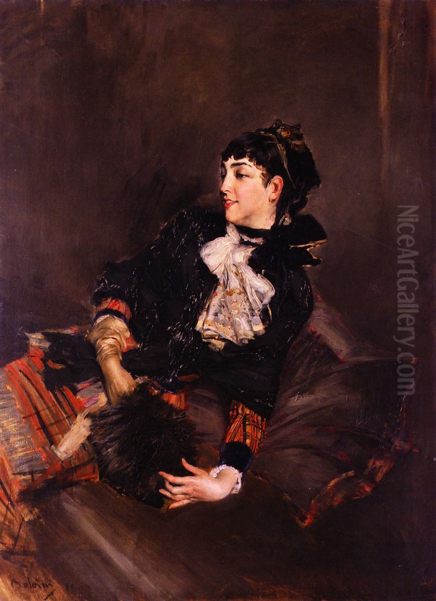 Countess Gabrielle de Rasty on a sofa Oil Painting by Giovanni Boldini