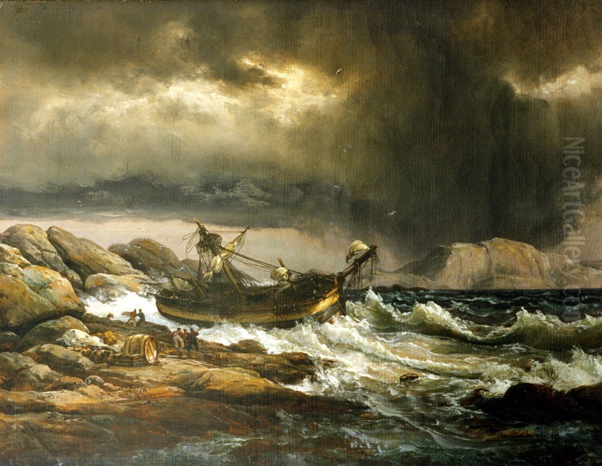 Shipwreck Oil Painting by Johan Wilhelm Ludwig Dahl
