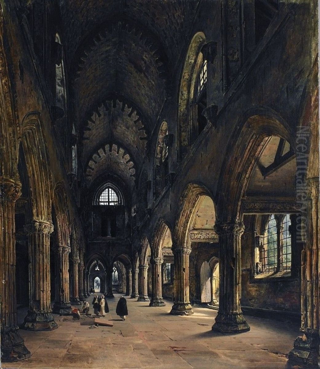 Esquisse de l'Interieur de l'Abbaye de Roslyn Oil Painting by Louis Daguerre