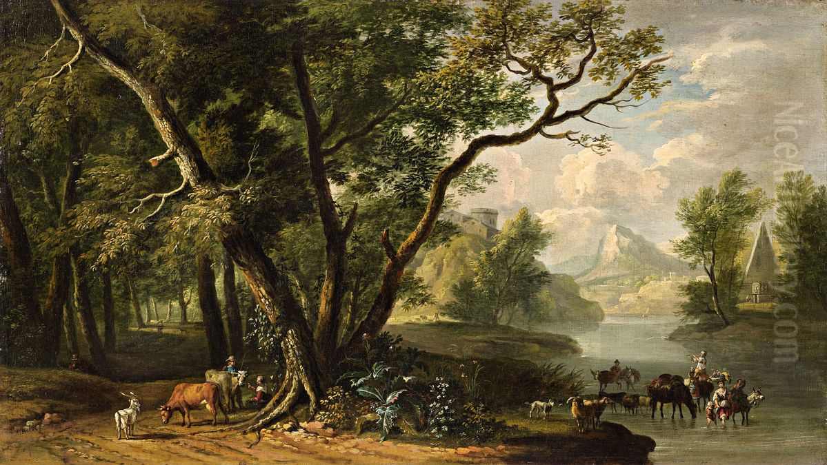 Mountain landscape with shepherds Oil Painting by Dirck Dalens III