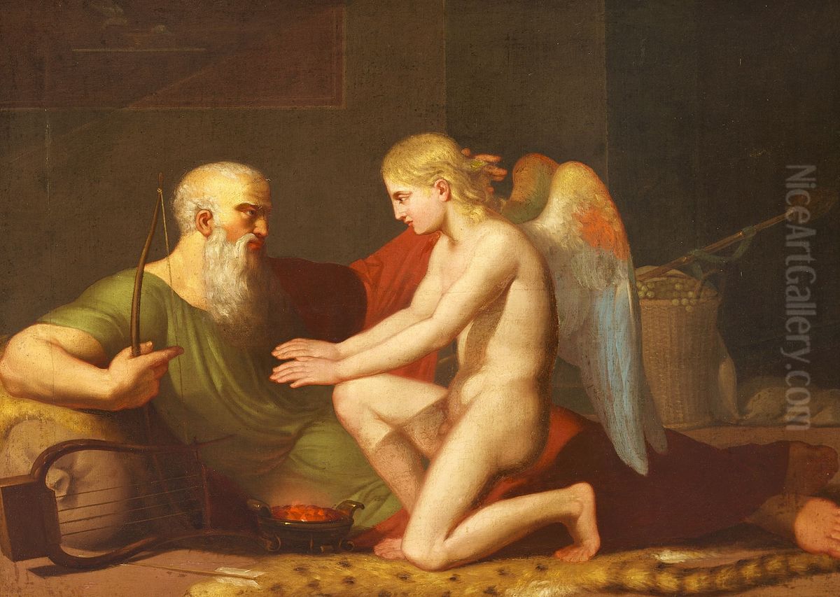Anacreon and Amor (Cupid). Oil Painting by C.F. Hoyer