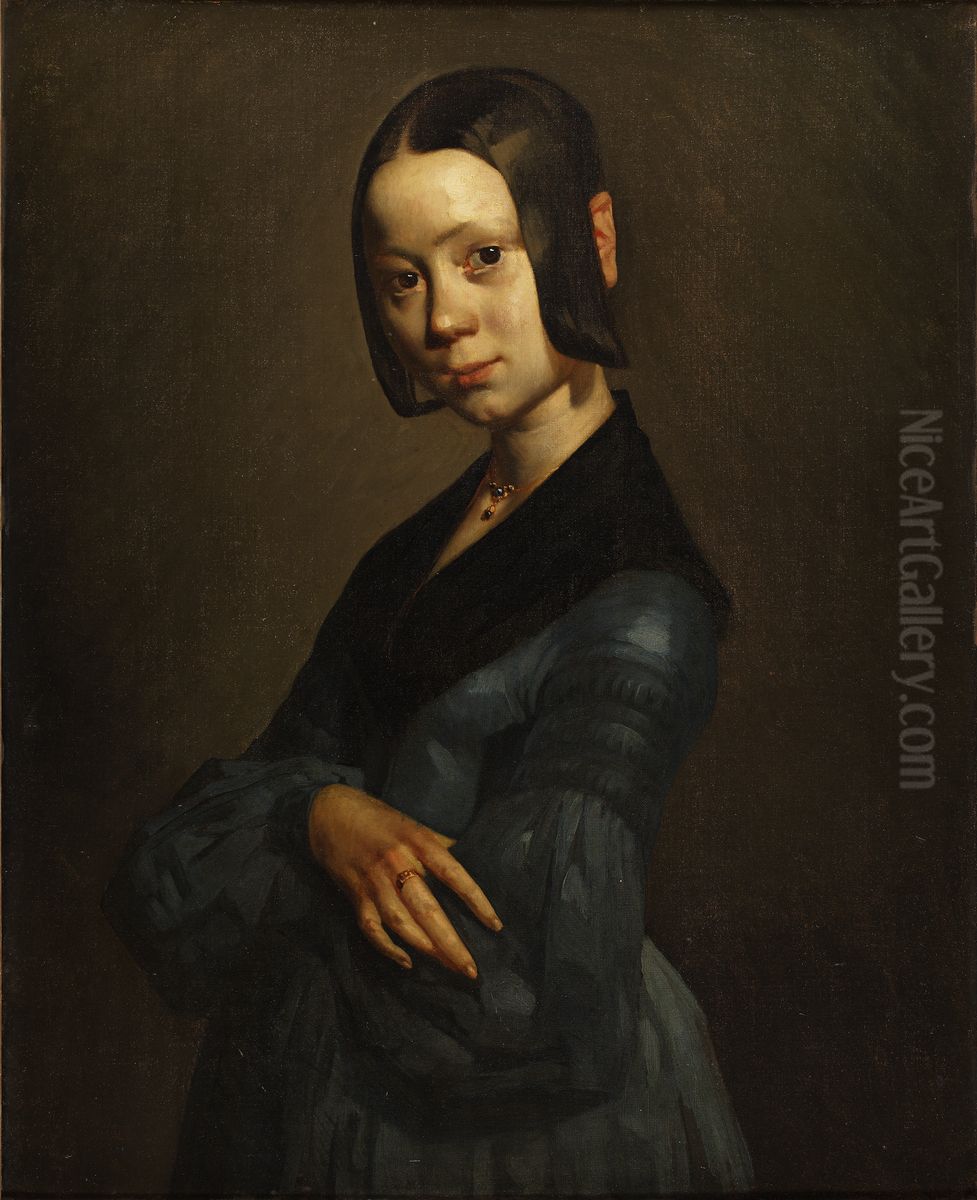 Portrait of Pauline Ono in Blue Oil Painting by Jean-Francois Millet