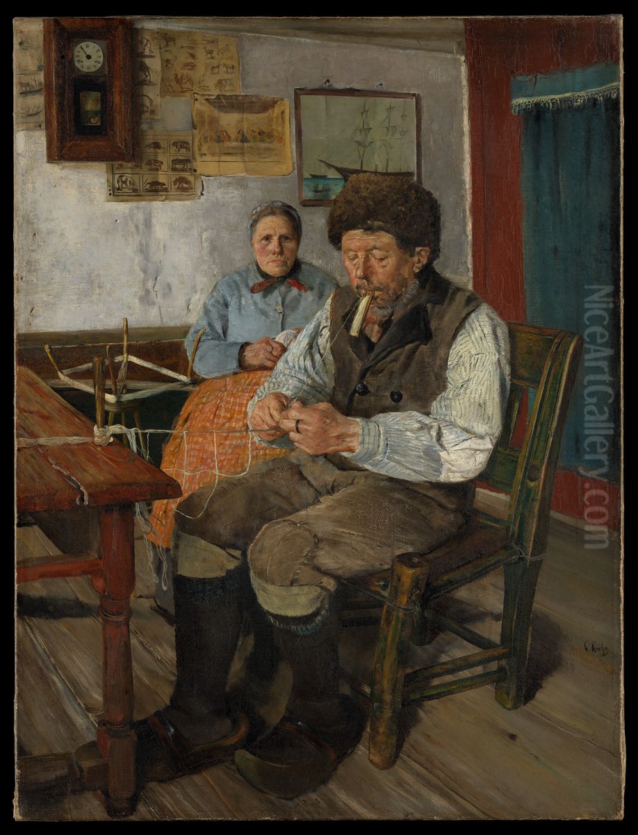 The Net Mender (Garnbinderen) Oil Painting by Christian Krohg