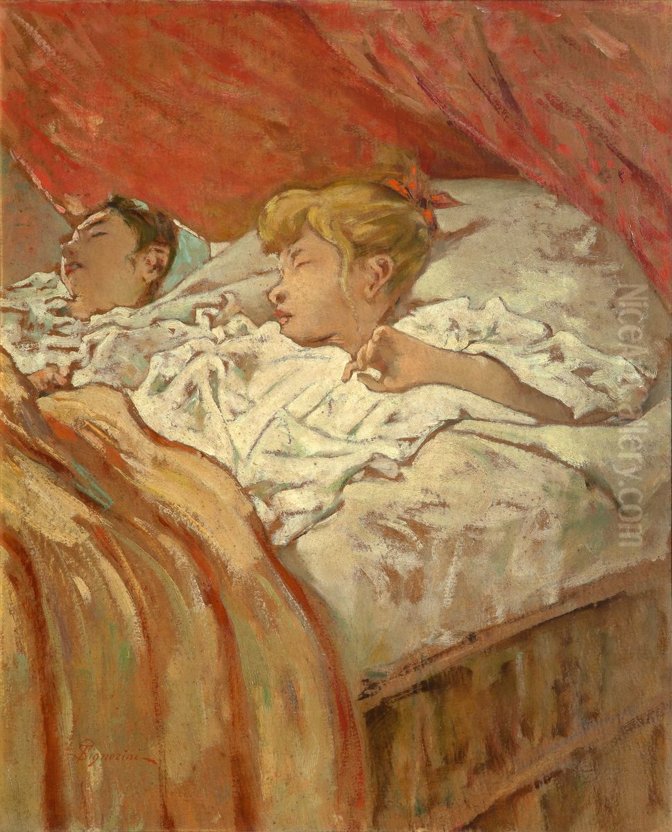 Bambini colti nel sonno Oil Painting by Telemaco Signorini