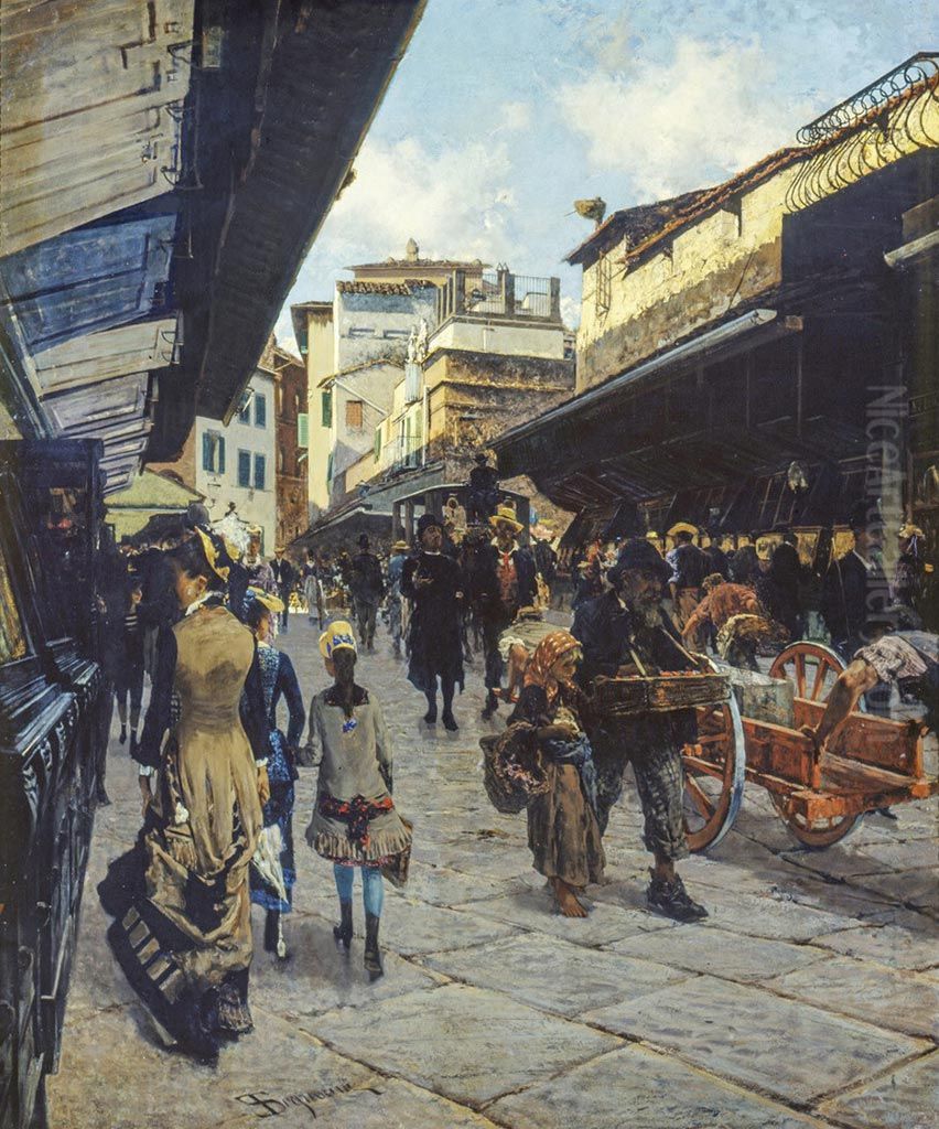 The Ponte Vecchio in Florence Oil Painting by Telemaco Signorini