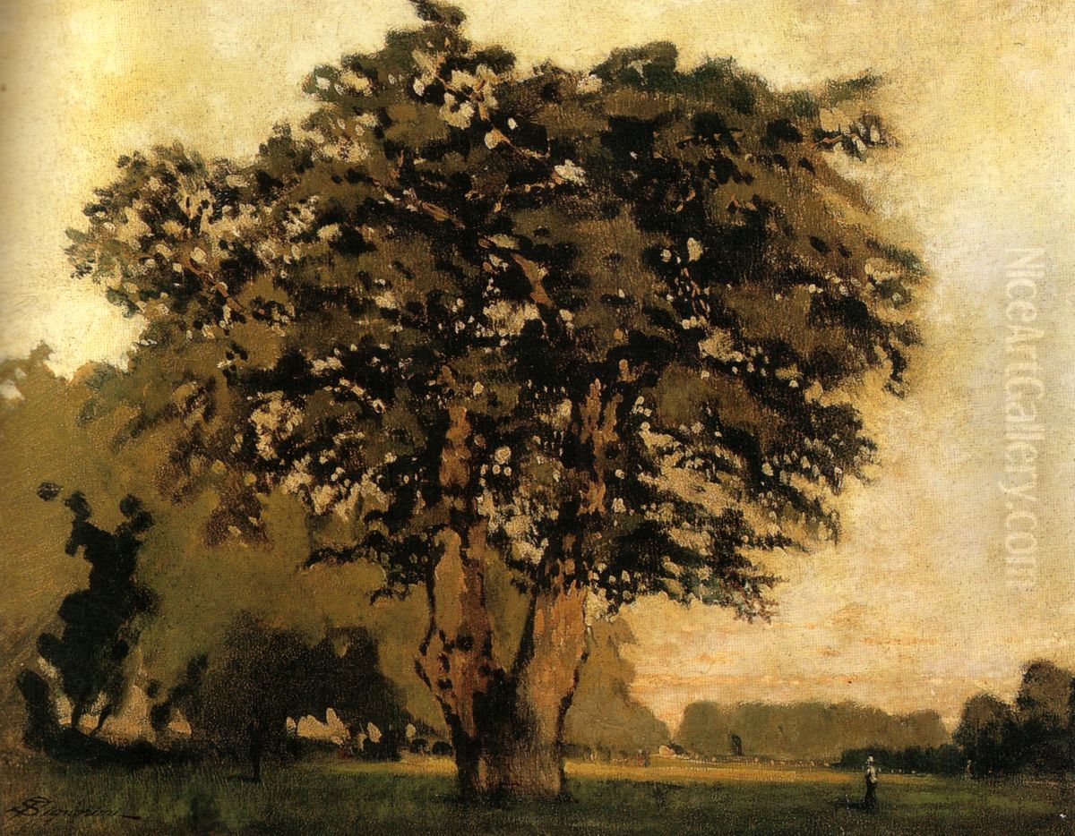 The oak at the Cascine Oil Painting by Telemaco Signorini