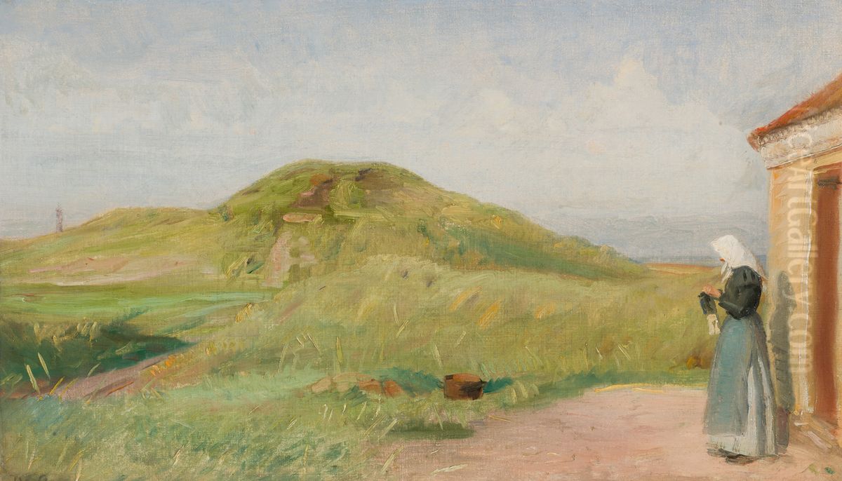 Ved et hus i naerheden af Fyrbakken. Oil Painting by Michael Peter Ancher