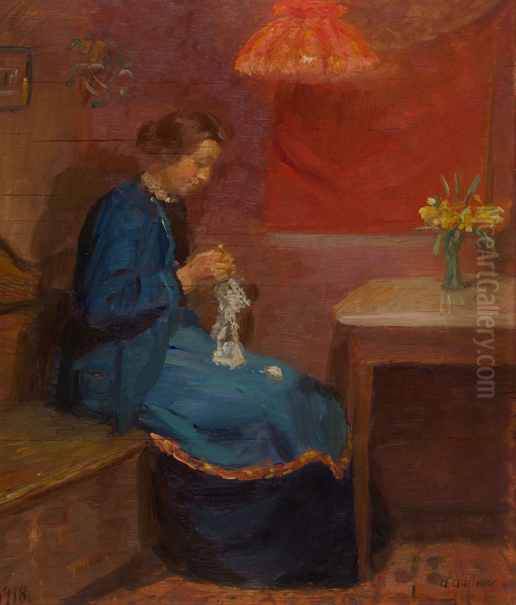 Kvinde med handarbejde. Oil Painting by Anna Ancher