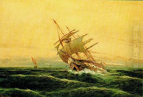 Boat in rough waters Oil Painting by Vasileios Hatzis