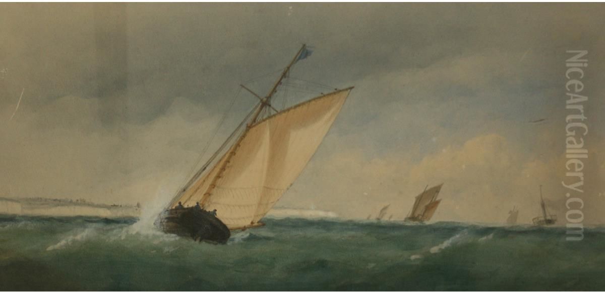 Boats off a Coast Oil Painting by Charles Foot Tayler