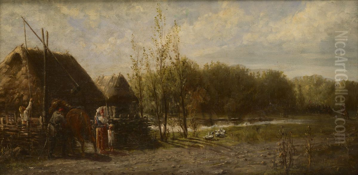 The rebel patrol on the outskirts / The rebel sentry near a forest Oil Painting by Roman Szwoynicki