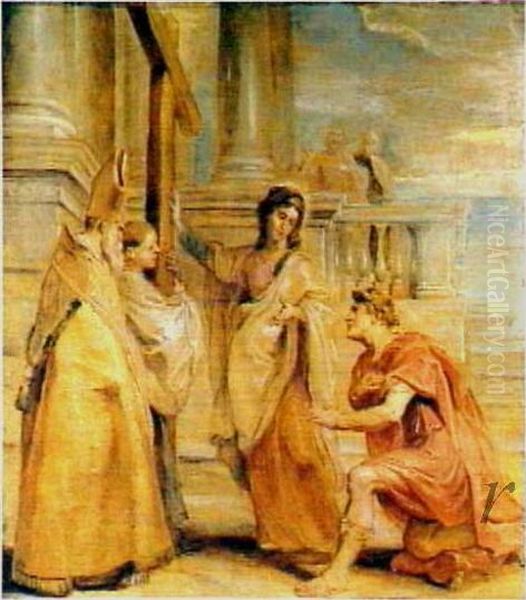 The emperor Constantine and his mother Helen venerate  the True Cross Oil Painting by (studio of) Rubens, Peter Paul