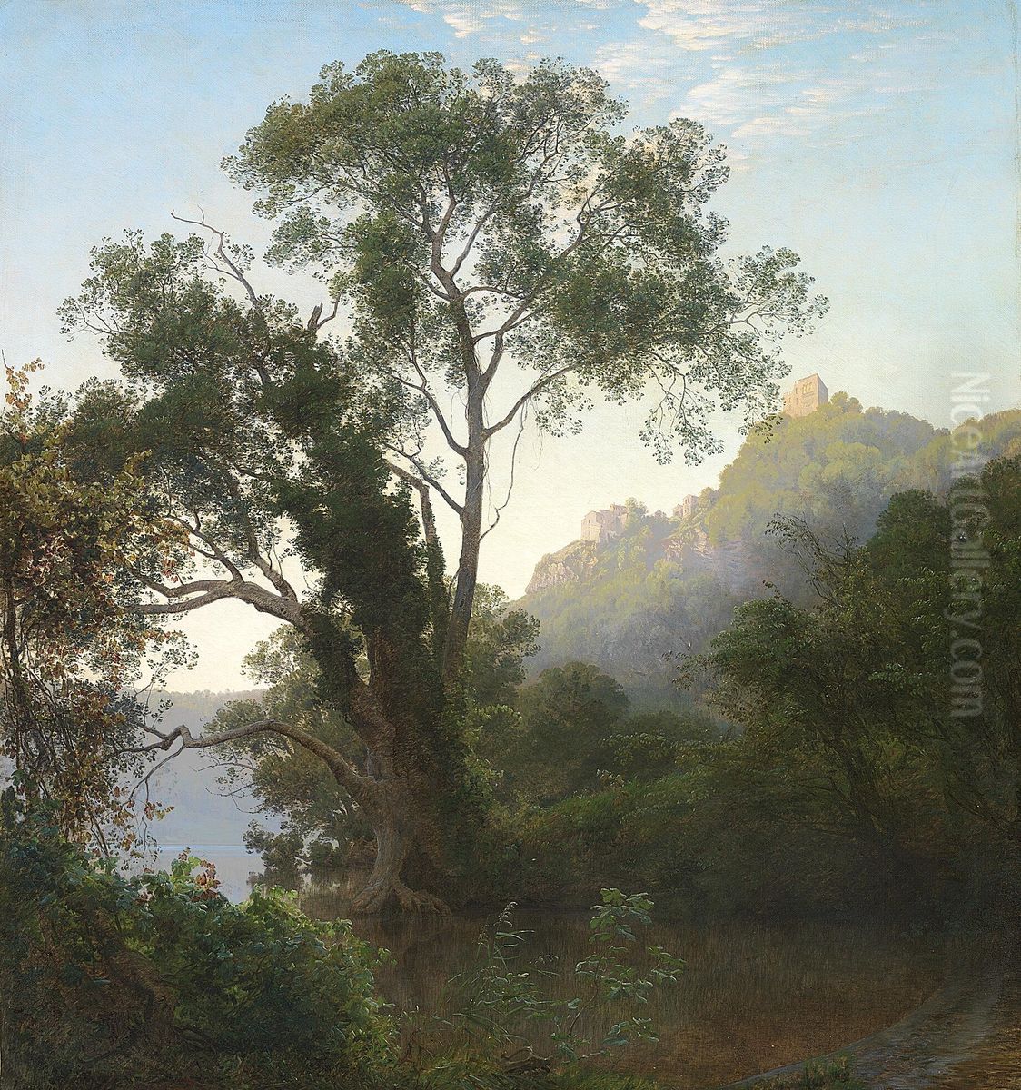 Tidlig Morgen ved Nemisoen. Oil Painting by Janus Andreas Bartholin La Cour