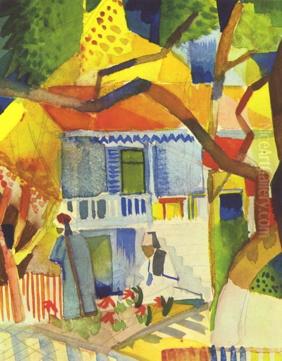 Innenhof des Landhauses in St. Germain Oil Painting by August Macke