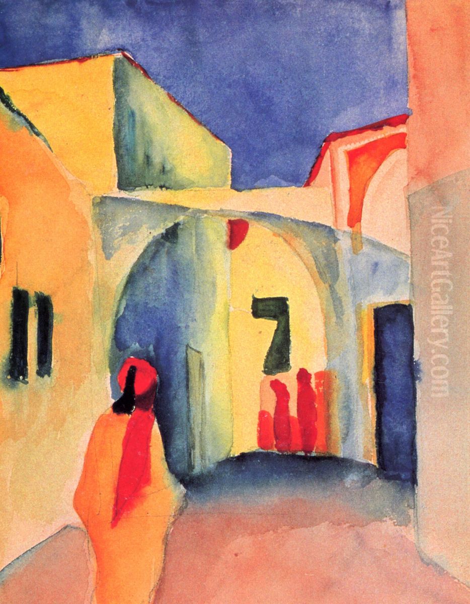 View into a Lane Oil Painting by August Macke