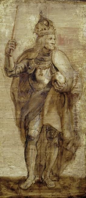 Statue of the emperor Maximilian I Oil Painting by (studio of) Rubens, Peter Paul