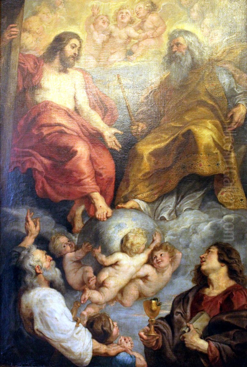 God the Father and Christ with Sts Paul and John Oil Painting by (studio of) Rubens, Peter Paul