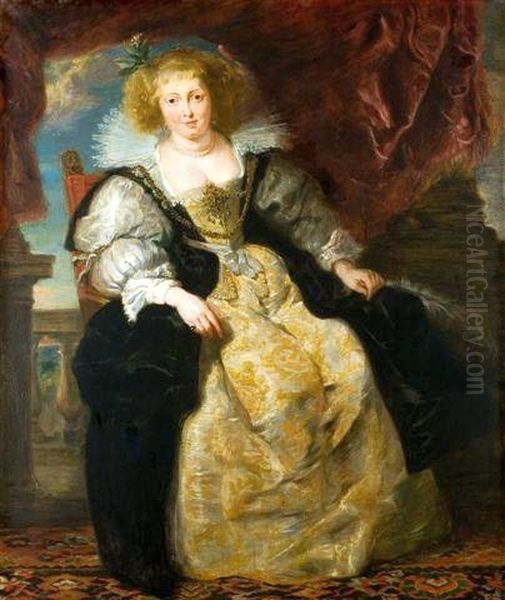 Portrait of Helena Fourment, tweede echtgenote van Peter Paul Rubens, zittend in haar bruidskleed Oil Painting by (studio of) Rubens, Peter Paul