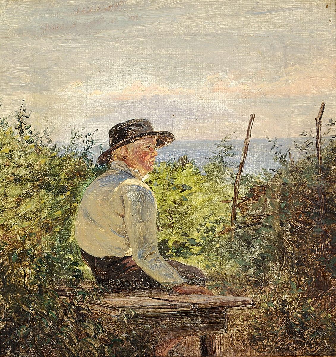 A boy on a bench. Oil Painting by Carl Heinrich Bloch