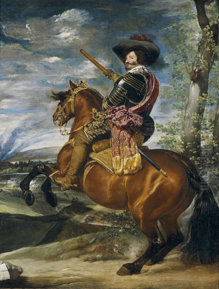 Equstrian portrait of Don Gasparo de Guzman y Pimentel, Count-Duke of Olivares, Duke of San Lucar de Barrameda (1587-1645) Oil Painting by Diego Rodriguez de Silva y Velazquez