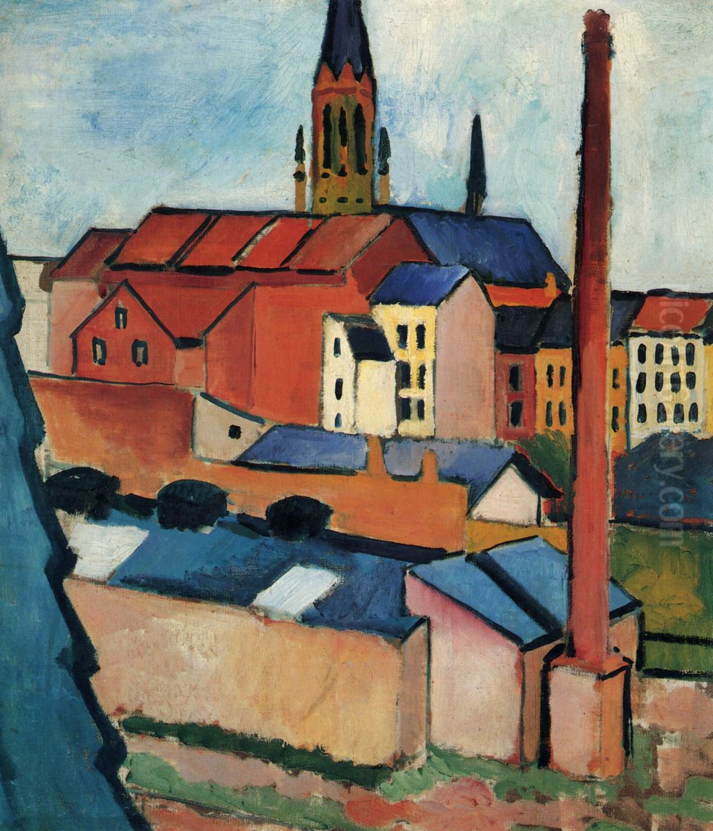 St. Mary's with Houses and Chimney (Bonn) Oil Painting by August Macke