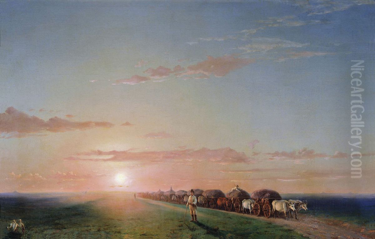 A Wagon Train in the Desert Oil Painting by Ivan Aivazovsky