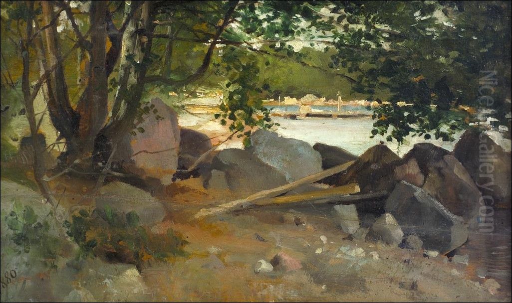 Strandstenar pa Haiko Oil Painting by Albert Edelfelt