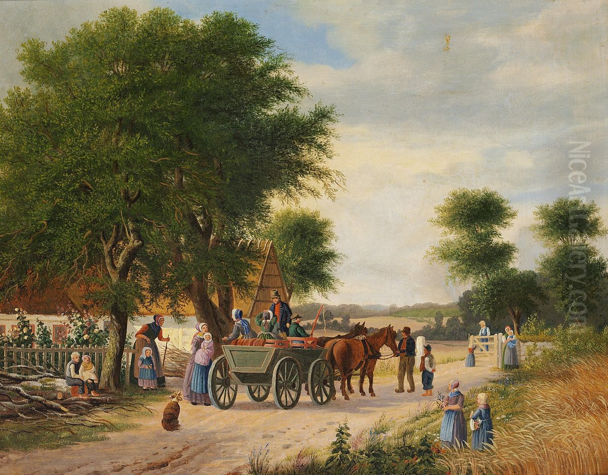 The family goes for a sunday ride. Oil Painting by Johan Peter Raadsig