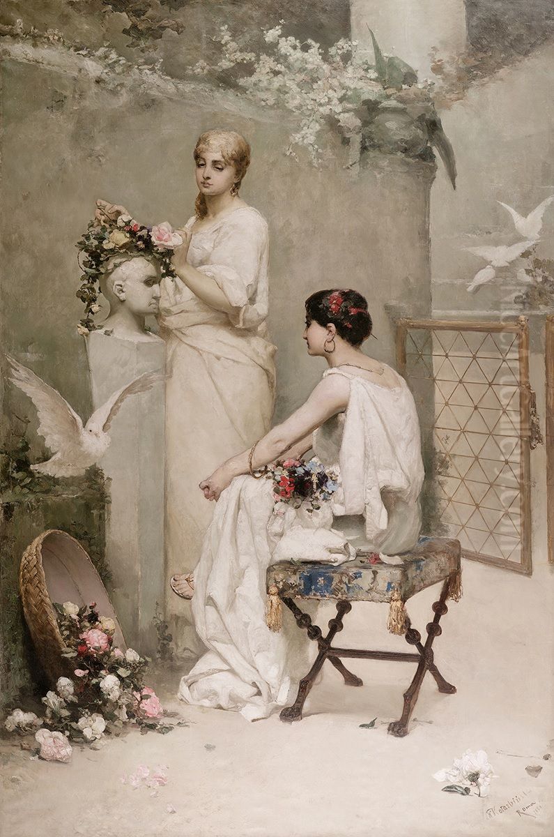 Wienczenie poety Oil Painting by Wilhelm Kotarbinski