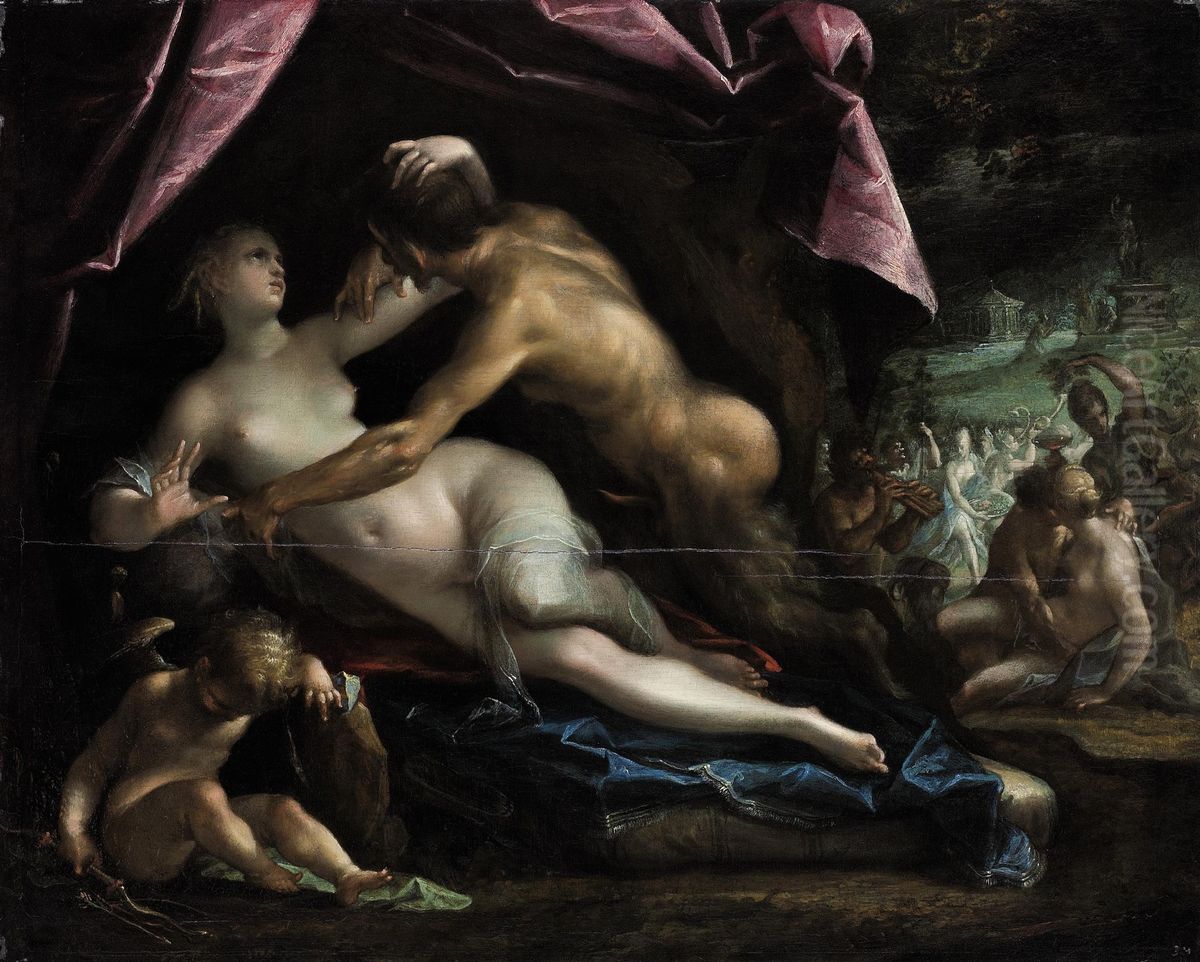 Pan   and  Selene Oil Painting by Hans Von Aachen